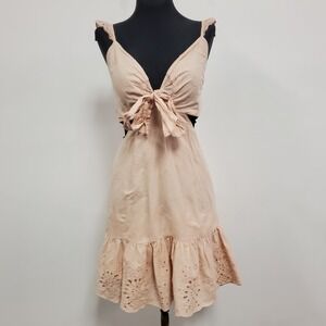 Express Womens Y2K Coquette‎ Babydoll Eyelet Dress Size S Pink Milkmaid Feminine